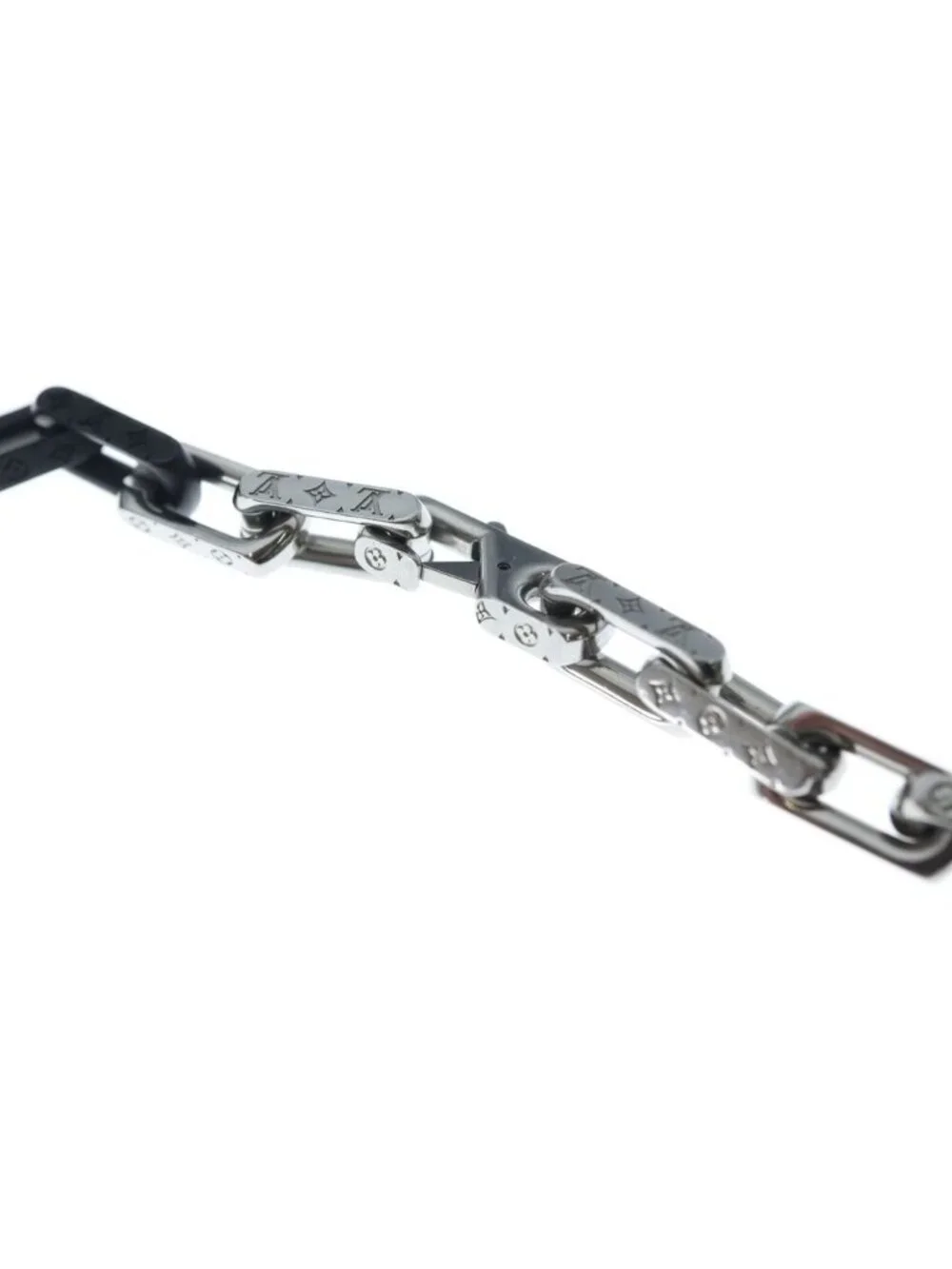 Louis Vuitton Collier Monogram Chain Necklace Silver Black